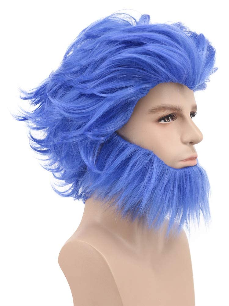 Blue Spiky Costume Wig & Beard Set – Wild Hair Style