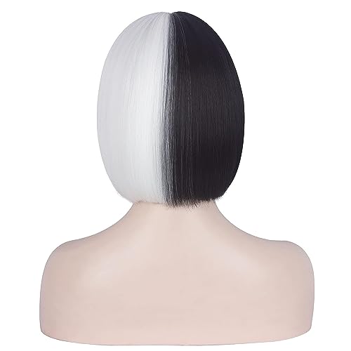 My Costume Wigs Cruella Bob with Bangs Black and White, Halloween, Cosplay, Costume Party