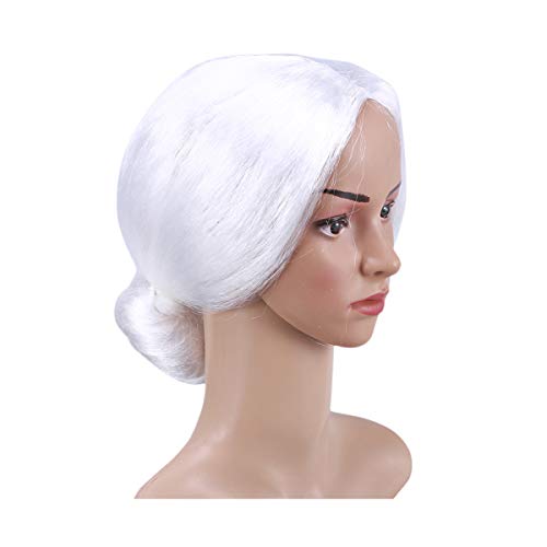 White Cosplay Wig with Bun Old Lady Dress Up Wig for Show Party Christmas