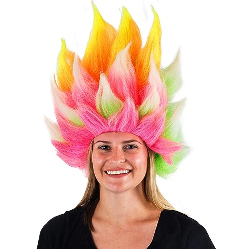 My Costume Wigs Rainbow Troll Wig - Colorful 80s Wigs - Neon Spiked Crazy Costume Wig Men Women or Kids