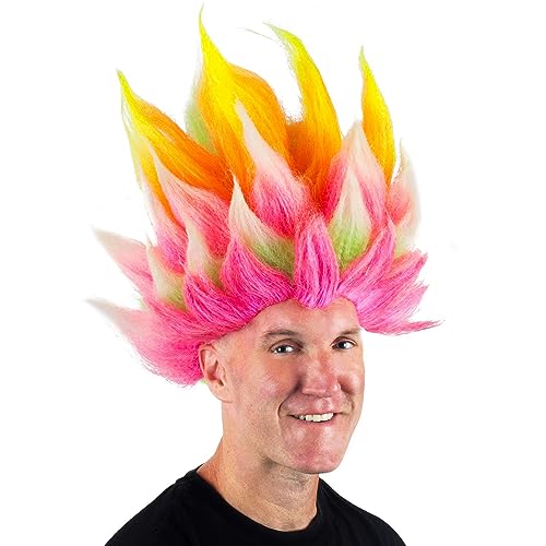 My Costume Wigs Rainbow Troll Wig - Colorful 80s Wigs - Neon Spiked Crazy Costume Wig Men Women or Kids