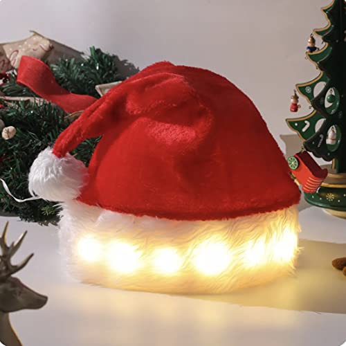 Christmas Light Up Hat Santa Claus Plush Cap Party Cosplay Costume Xmas Hat Gift 3 modes