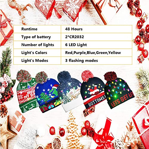Unisex Ugly LED Christmas Hat Bright Color Knitwear Father Christmas Jumper Christmas Party hat with 6 Lights