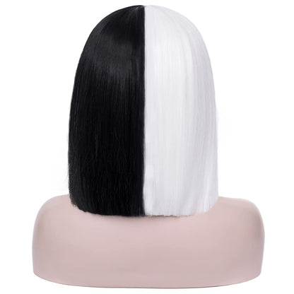 Black & White Split Bob Costume Wig – Straight Hair with Bangs