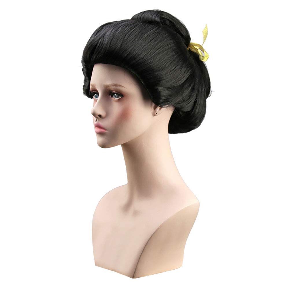 Elegant Black Updo Costume Wig – Classic Formal Bun Style - Geisha