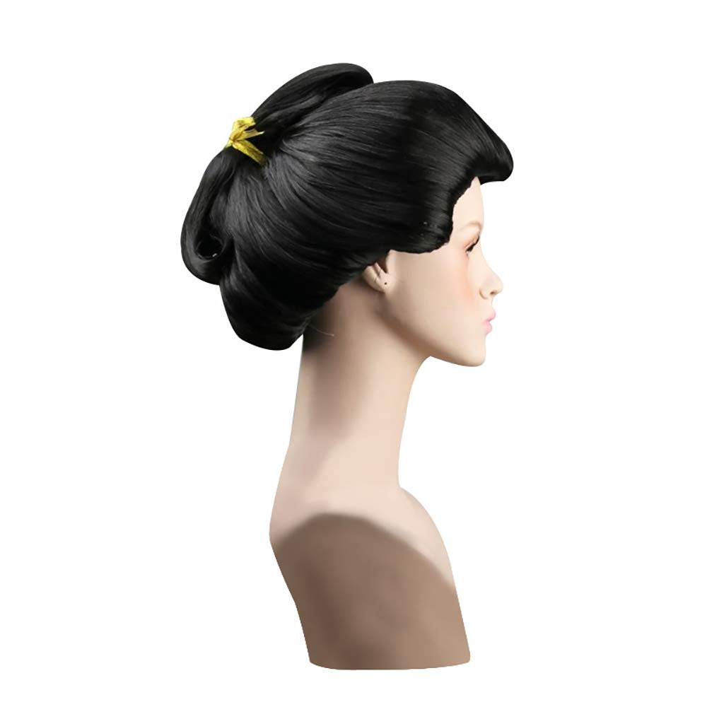 Elegant Black Updo Costume Wig – Classic Formal Bun Style - Geisha