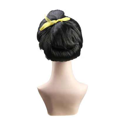 Elegant Black Updo Costume Wig – Classic Formal Bun Style - Geisha