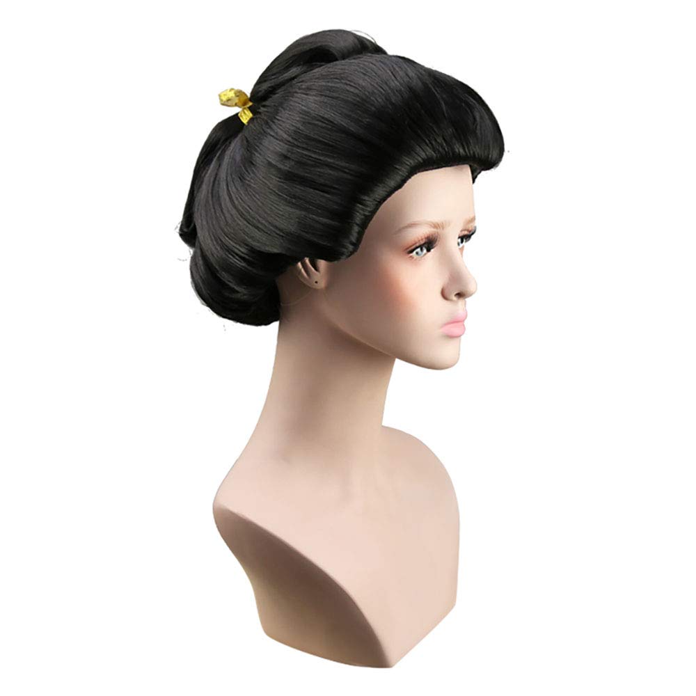 Elegant Black Updo Costume Wig – Classic Formal Bun Style - Geisha