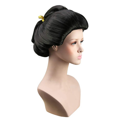 Elegant Black Updo Costume Wig – Classic Formal Bun Style - Geisha