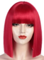 Auburn Short Bob Wig Wispy Neat Bangs Hair for Cosplay Party