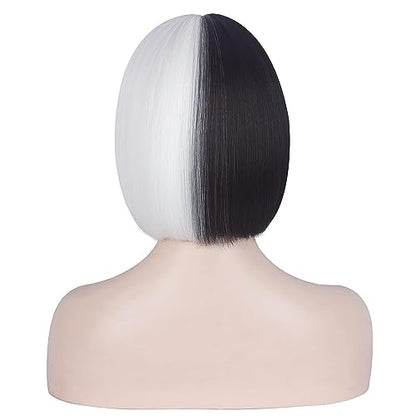 My Costume Wigs Cruella Bob with Bangs Black and White, Halloween, Cosplay, Costume Party